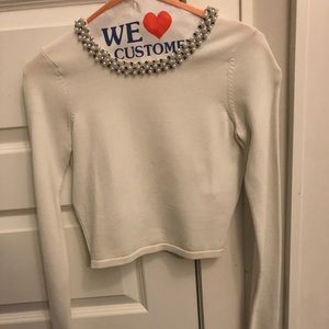 Bejeweled neck crop top